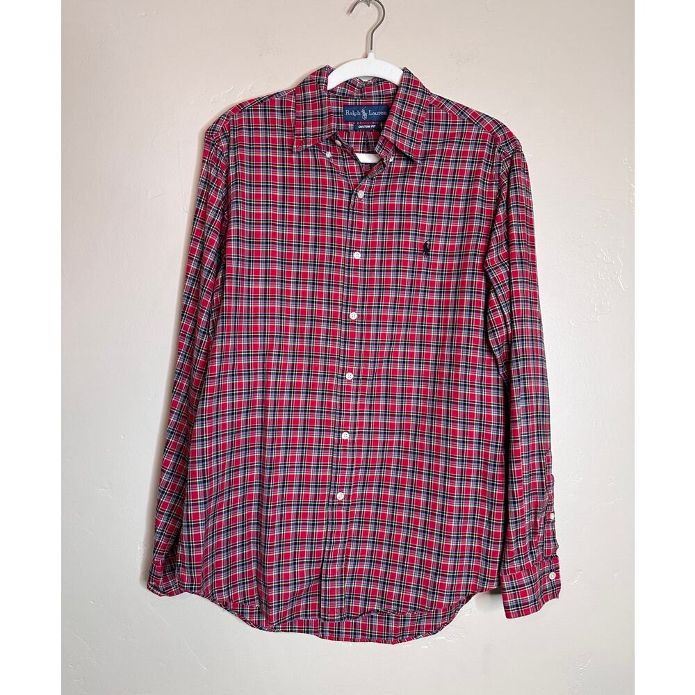 Men's Ralph Lauren Custom Fit Red Plaid Classic Long Sleeve Button Up Medium